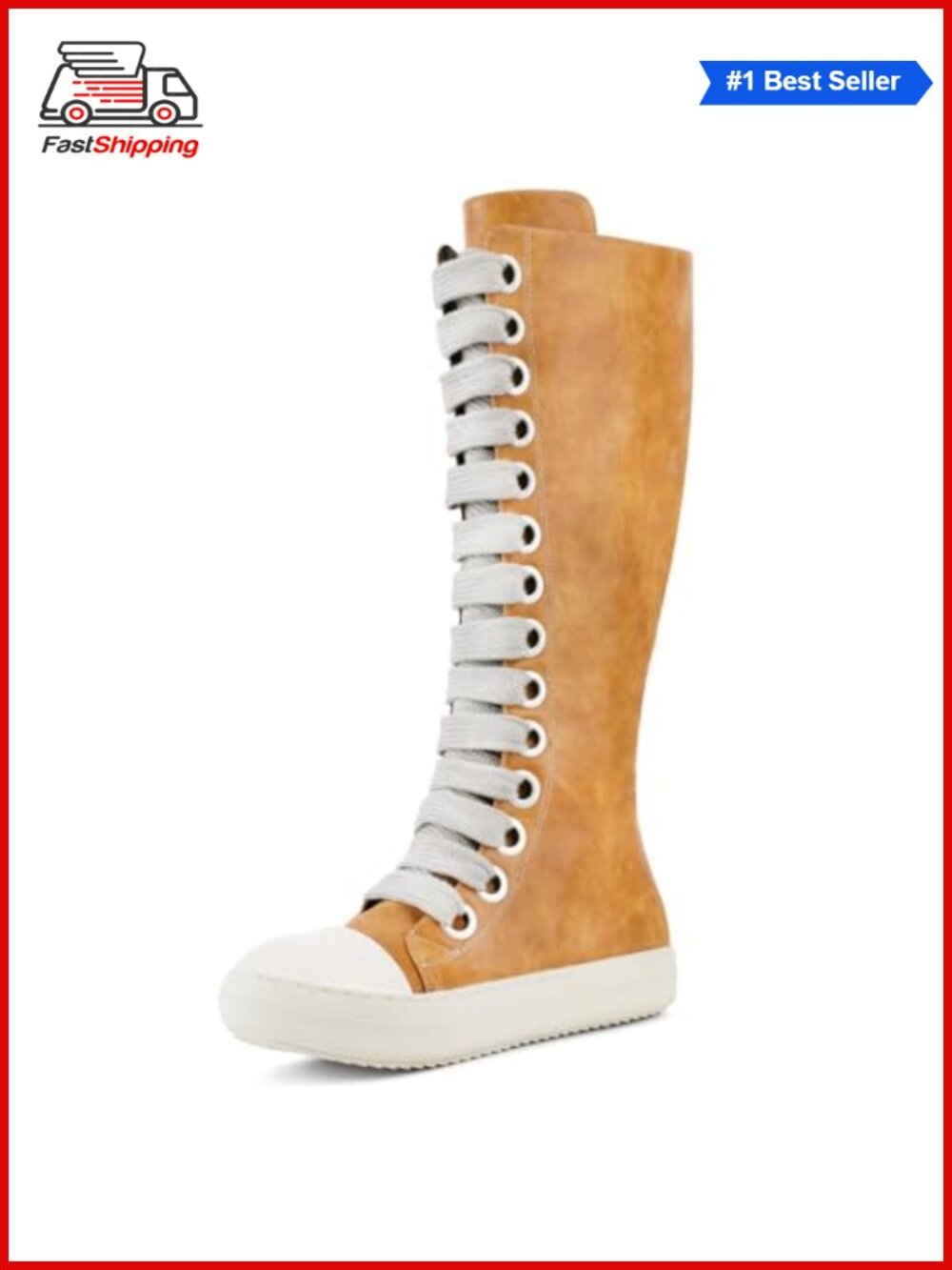 ✨ Womens Knee-High Platform Boots Thick Laces Zipper Comfort Walking Boots